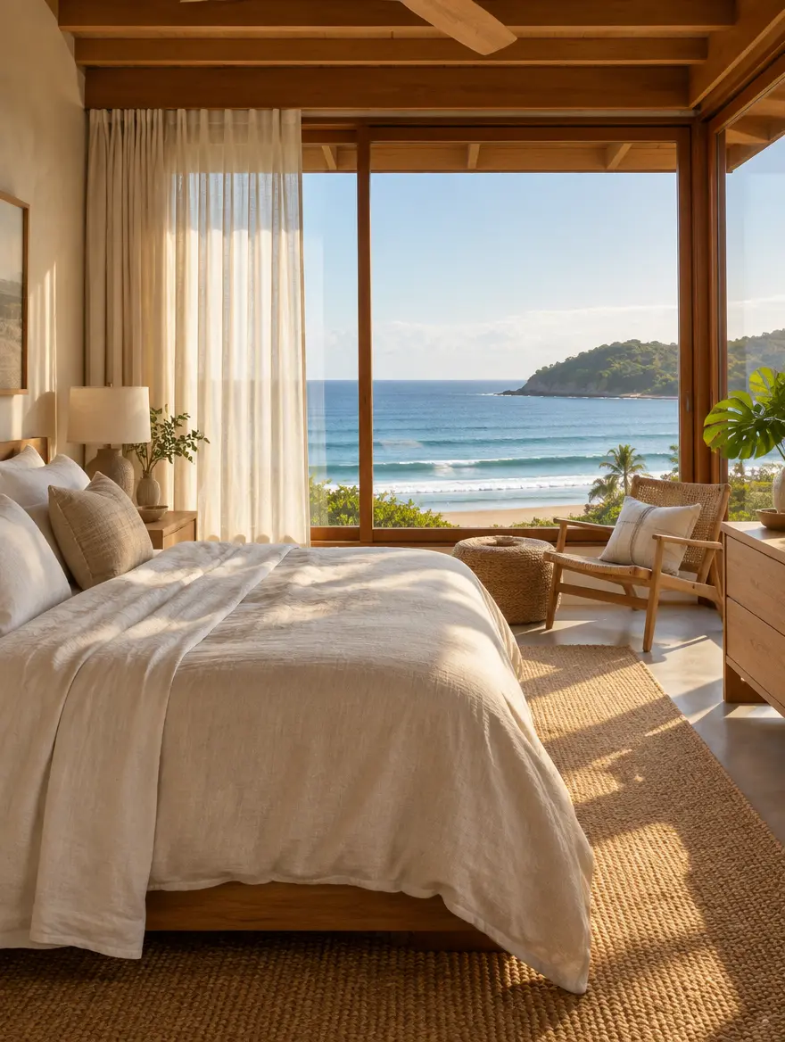Quarto com janela voltada para o mar